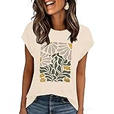 AKEWEI Womens Vintage Flower Print T Shirt Funny Cute Animal Graphic Tees Tops Loose Casual Outdoor Shirt