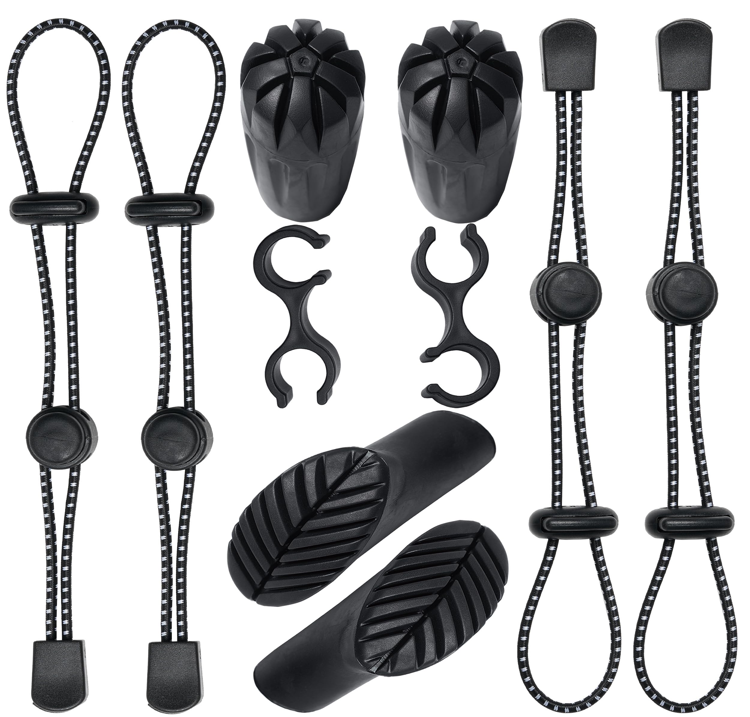 Backpack Hiking Stick Holder, Walking Pole Fixing Buckle Elastic Rope Lanyard for Mountaineering Climbing Trekking Outdoors with Replacement Rubber Tips Set