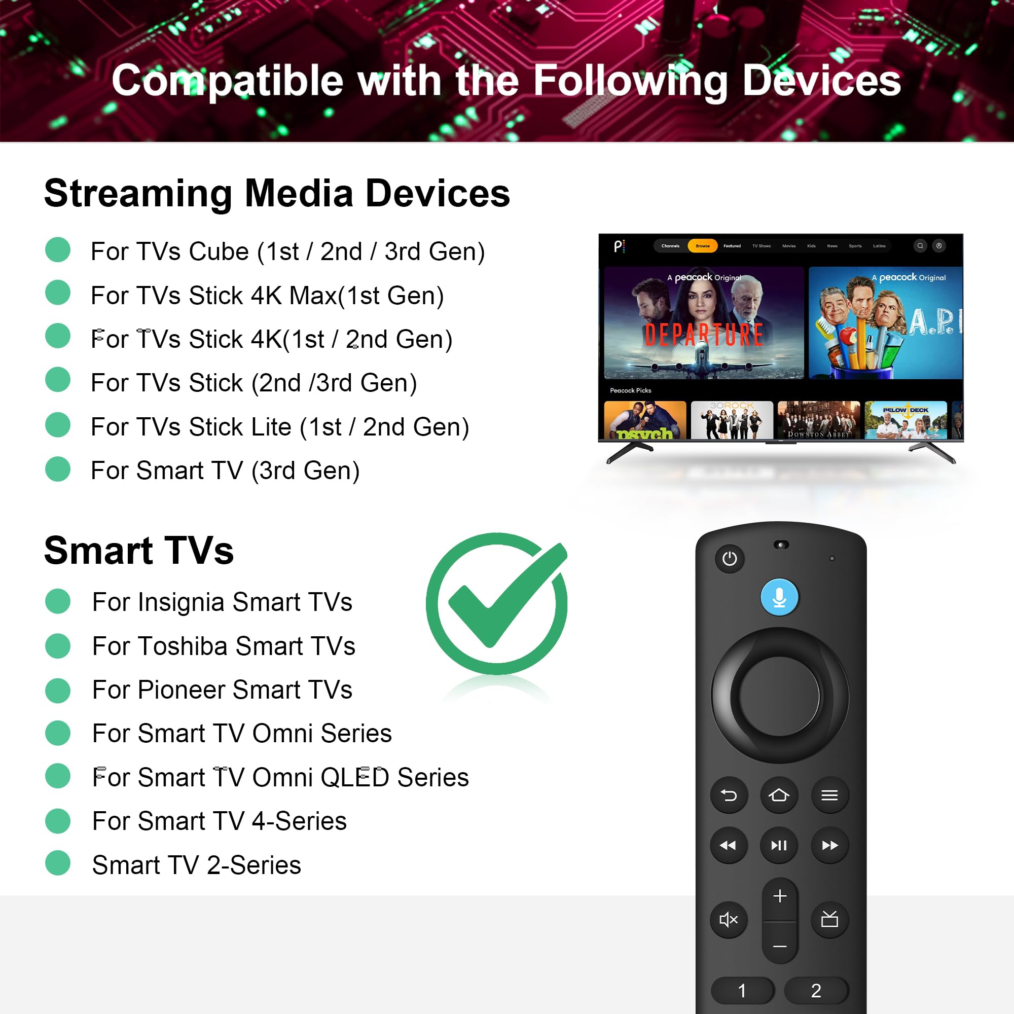 Replacement Voice Remote Control Compatible with Fire Smart TV Stick(2nd Gen/3rd Gen/Lite/4K Max/Cube), TV Stick 4K(1st/2nd Gen), Smart TVs 3rd Gen, for Hisense/TCL Smart TV, N0t for Samsung-TVs