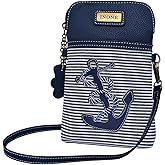 Anchor Crossbody Bag Nautical iPhone Cell Phone Purse Bag PU Leather Canvas Handbag for Smartphone Credit Card Passport Keys