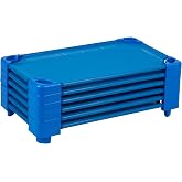 ECR4Kids Stackable Kiddie Cot, Ready-To-Assemble, Toddler Size, Classroom Furniture, Blue, 6-Pack