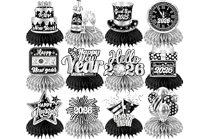 DYDAMUD New Years Eve Party Supplies 2026, 12PCS Happy New Year Honeycomb Centerpieces Black Silver New Years Table Centerpieces for NYE Party Supplies, New Years Eve Decorations 2026