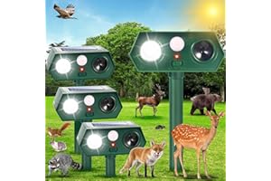 LYCXBFJIA 4 Pack Solar Animal Repellent Ultrasonic Outdoor Deer Repellent Devices Cat Deterrent with Motion Sensor Animal Repeller to Raccoon Squirrel Rabbit Dog Skunk with lP66 Waterproof for Yard Lawn