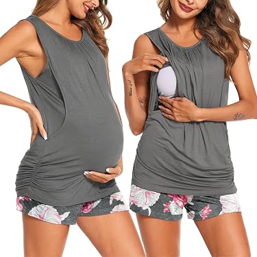 Ensemble Pyjama Maternité Allaitement Été – T-Shirt Manches Courtes + Short – S à XXL – Ultra Confort