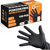 Grevo Disposable 5 & 8 Mil Black Nitrile Gloves - Heavy Duty Latex & Powder-Free – Textured, Chemical-Resistant