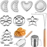 Gulfmew 11Pcs Rosette Iron Kit, Double Iron Bunuelos Mold Maker with Handle | Rosette Maker Set With Sugar Duster, Mesh Spoon And Christmas Tree Shape Mold Baking, Bunuelos Mold, Baking Gifts For Xmas