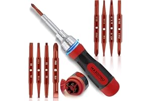 MaxoPro Ratcheting Screwdriver Set with Magnetic Tips - 19 In 1 Ratchet Multi Screwdriver - Portable and Multipurpose All In One Screwdriver, Phillips//Torx-Star/Hex/Square Bits