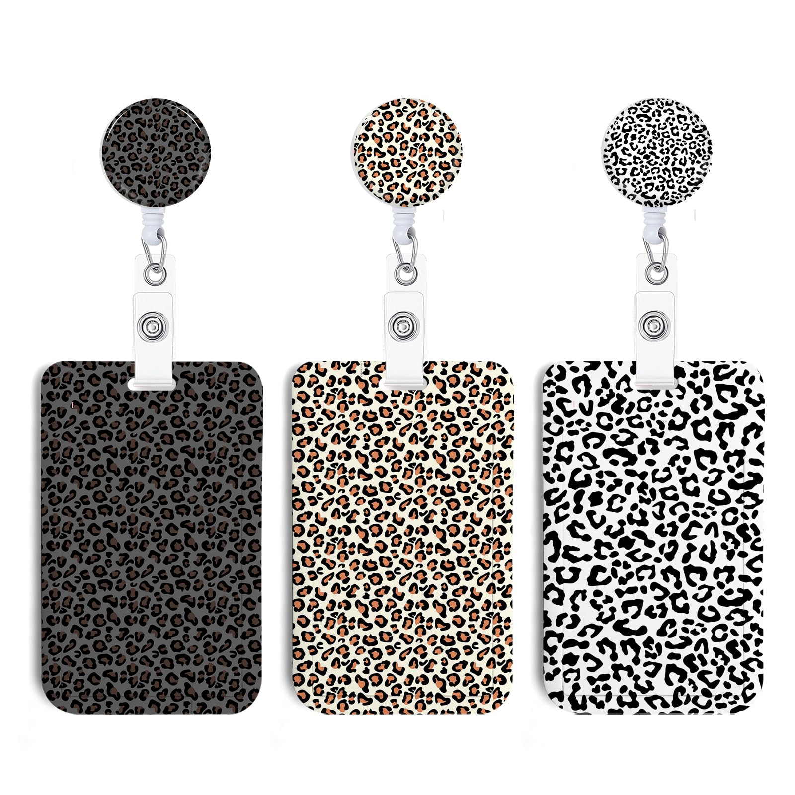 Photo 1 of 3Pcs Heavy Duty Badge Holder with Retractable Reel, Leopard Badge Holder with Clip Badge Reels Retractable Heavy Duty,ID Holder for School Nurse Office