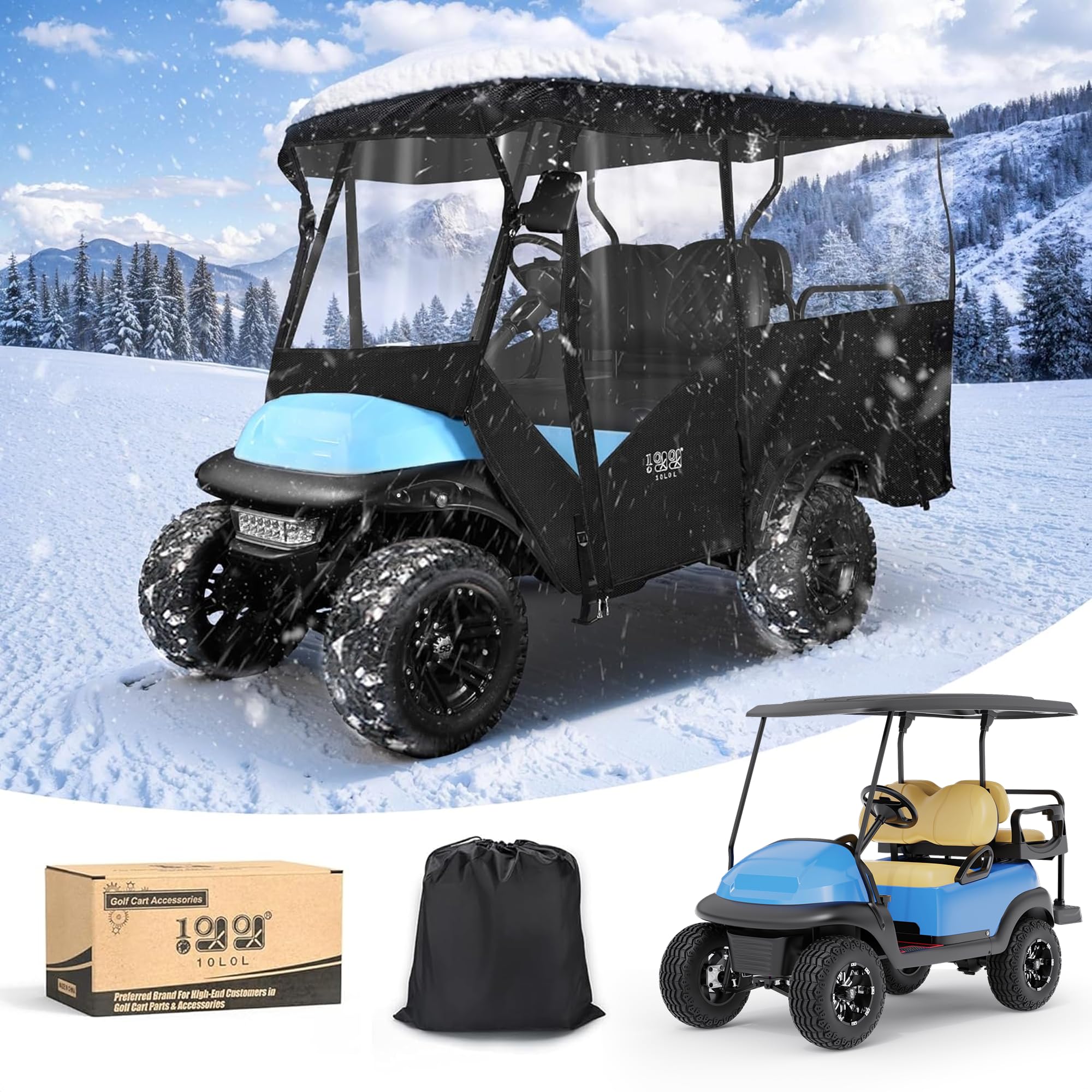 Photo 1 of 10L0L Universal Golf Cart Cover 4 Passenger Compatible with Yamaha, EZGO TXT/RXV, Club Car DS/Precedent Models- 94’’ Roof Fit, Golf Cart Cover Waterproof 600D Material Windproof Transparent on 4 Sides