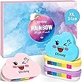 Elfinbay Rainbow Bath Bombs for Kids Girls, 4 XL Organic Kids Bath Bombs with Surprise Colors Inside, Cloud Bath Bombs for Women Relaxing, Stocking Stuffers for Kids Birthday Christmas Gifts for Girls