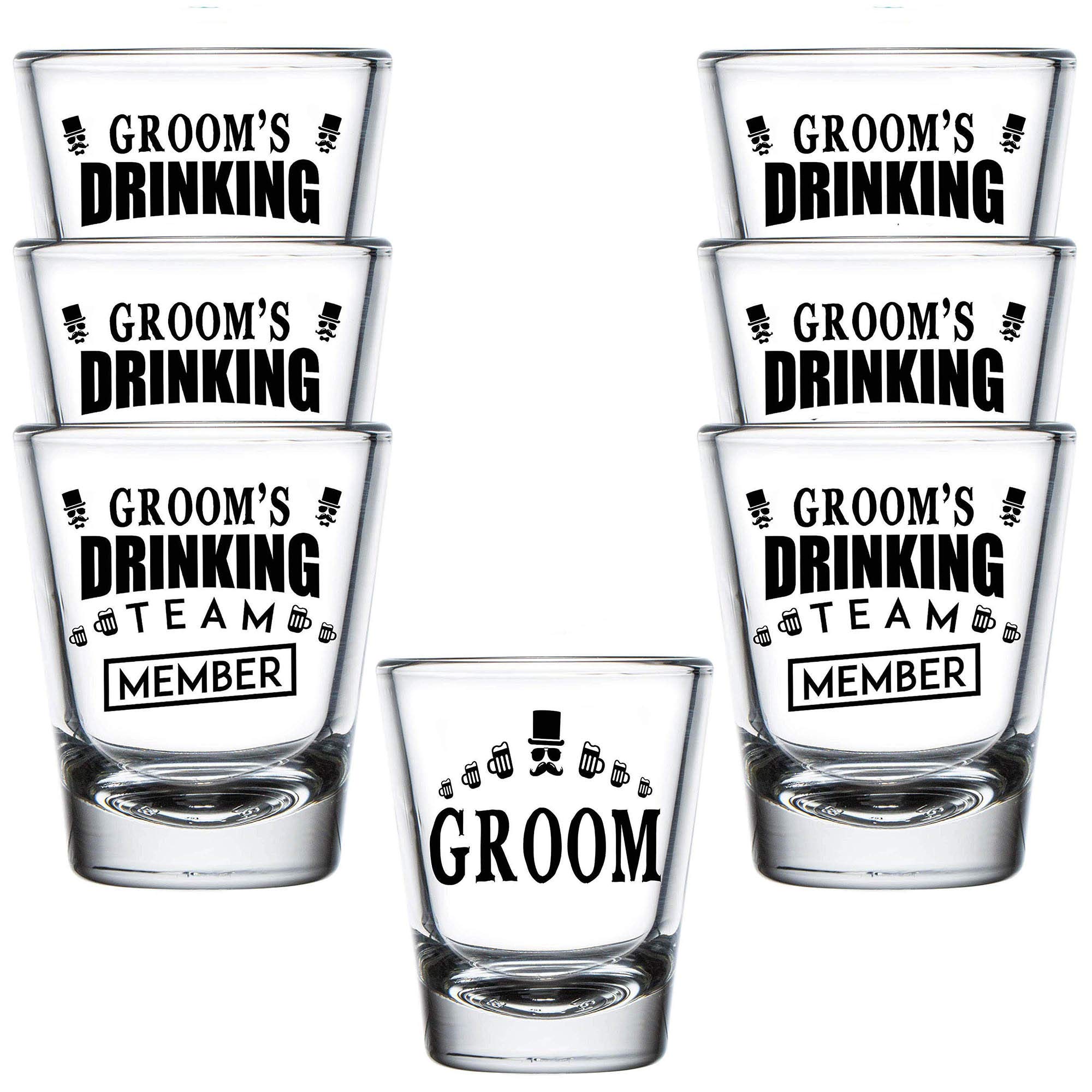Shop4Ever Groom and Groom's Drinking Team Member Glass Shot Glasses Wedding Bachelor Party Shot Glasses (7 Pack)