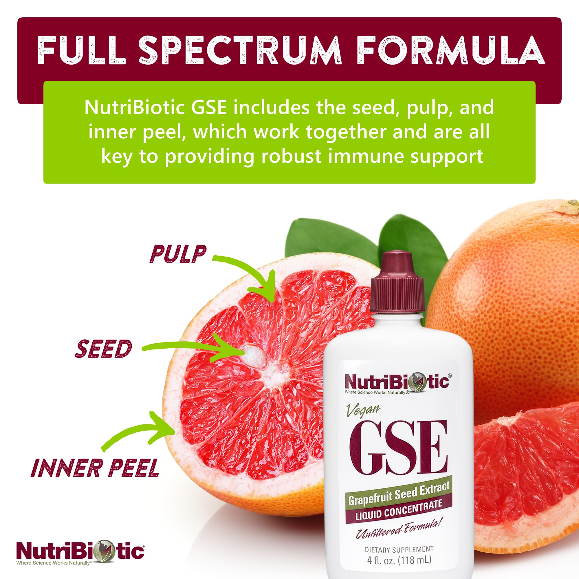 NutriBiotic – GSE, 4 Oz Liquid | The Original Grapefruit Seed Extract Premium Concentrate with Bioflavonoids | Vegan, Gluten Free, Non-GMO