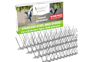 ANYTIME GARDEN Bird Spikes - Pigeon Spikes - Bird Deterrent Spikes - Stainless Steel - Pigeon & Seagull Defense - Easy Setup - Keeps Birds Under Control - Covers 10 feet