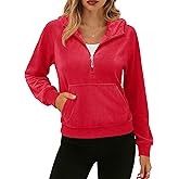 YUCOLEN Women's Cropped Hoodie Velour Half Zip Sweatshirt with Pocket Long Sleeve Fleece Pullover Cozy Casual Clothes