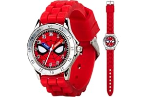 ACCUTIME Spiderman Time Teacher Watch for Kids - Red Silicone Strap, Easy-to-Read Dial, Water Resistant, with Special Tin