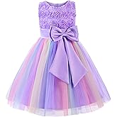 Uhnice Little Girl's Sleeveless Tulle 3D Flower Rainbow Dress for Wedding Party