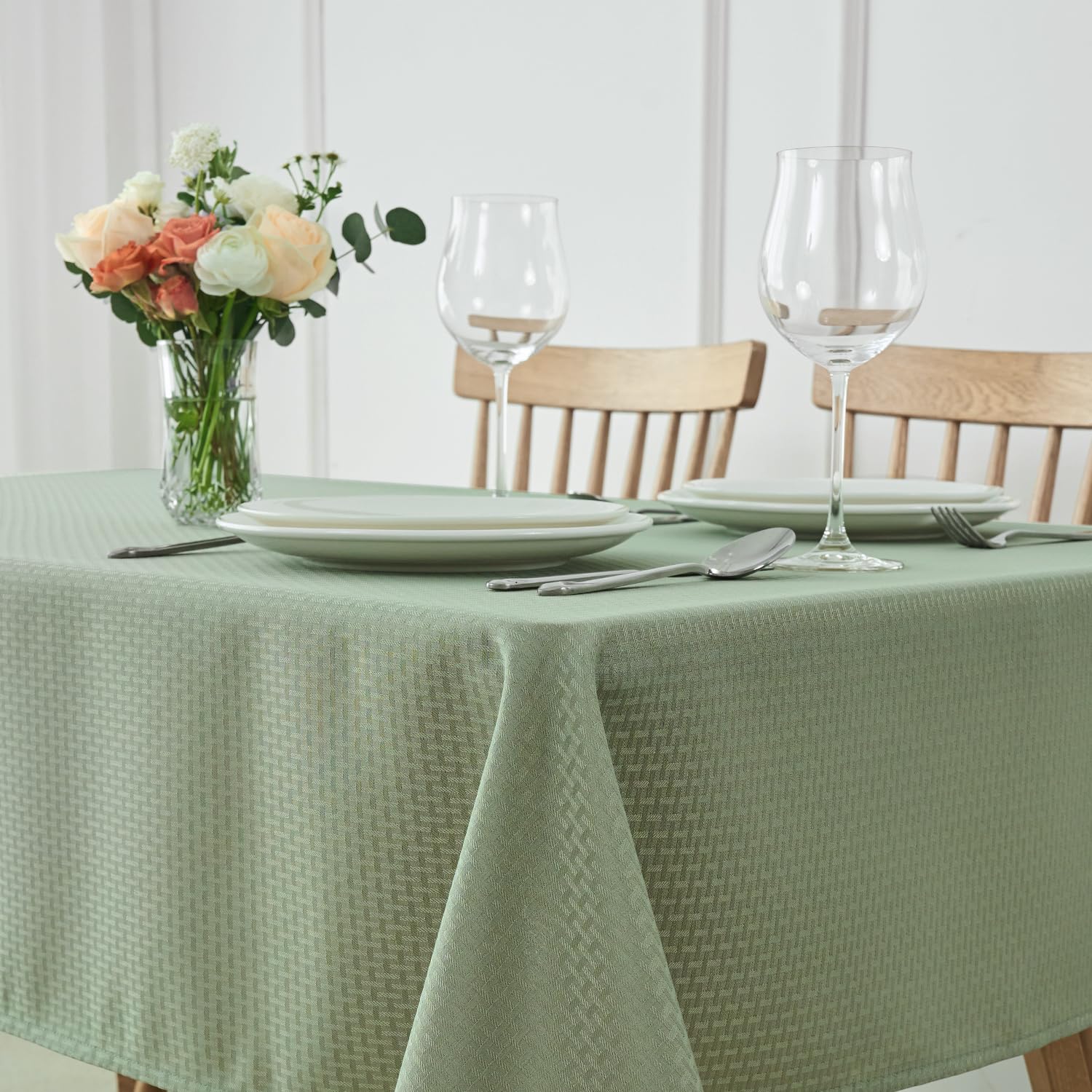 Photo 1 of maxmill Rectangle Tablecloth Weaved Pattern Waterproof Spillproof Wrinkle Free Table Cloth, Kitchen Dining Tabletop Decoration, Fabric Table Cover for Holiday Parties, 52 x 70 Inch, Sage Green