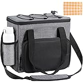 ZQJKLE Food Delivery Backpack with 78.5 * 78.5 Inch Picnic Blanket | Beach Mat, Insulated Food Delivery Bags with 2 Cup Holders, Insulated Pizza Bag Perfect for Camping, Picnics and Beach Outings