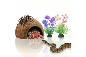 Favozio Natural Coconut Shell Hideout Cave, 5" Aquarium Fish & Reptile Hide Cave, Leopard Gecko Tank Accessories, Crested Geckos, Hermit Crabs, Spider, Snails & Small Lizards Climbing Toy & Decor