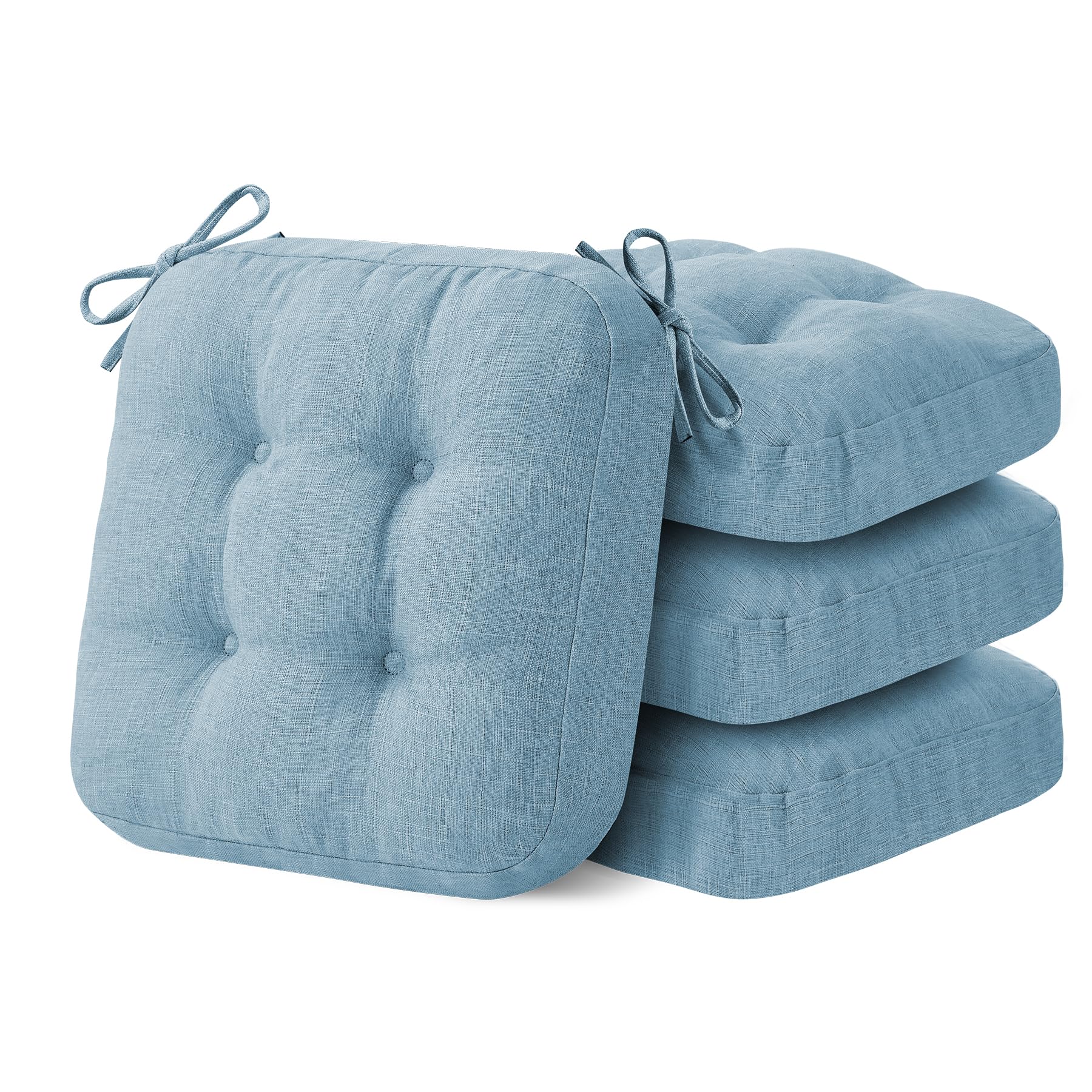 Photo 1 of IASEAHK Chair Cushions for Dining Chairs, Dining Chair Cushions, Tufted Indoor Chair Pads with Ties & Non Slip Backing, Seat Cushions for Kitchen Chairs 16.5” x 16.5” x 3.5”, Set of 4, Light Blue
