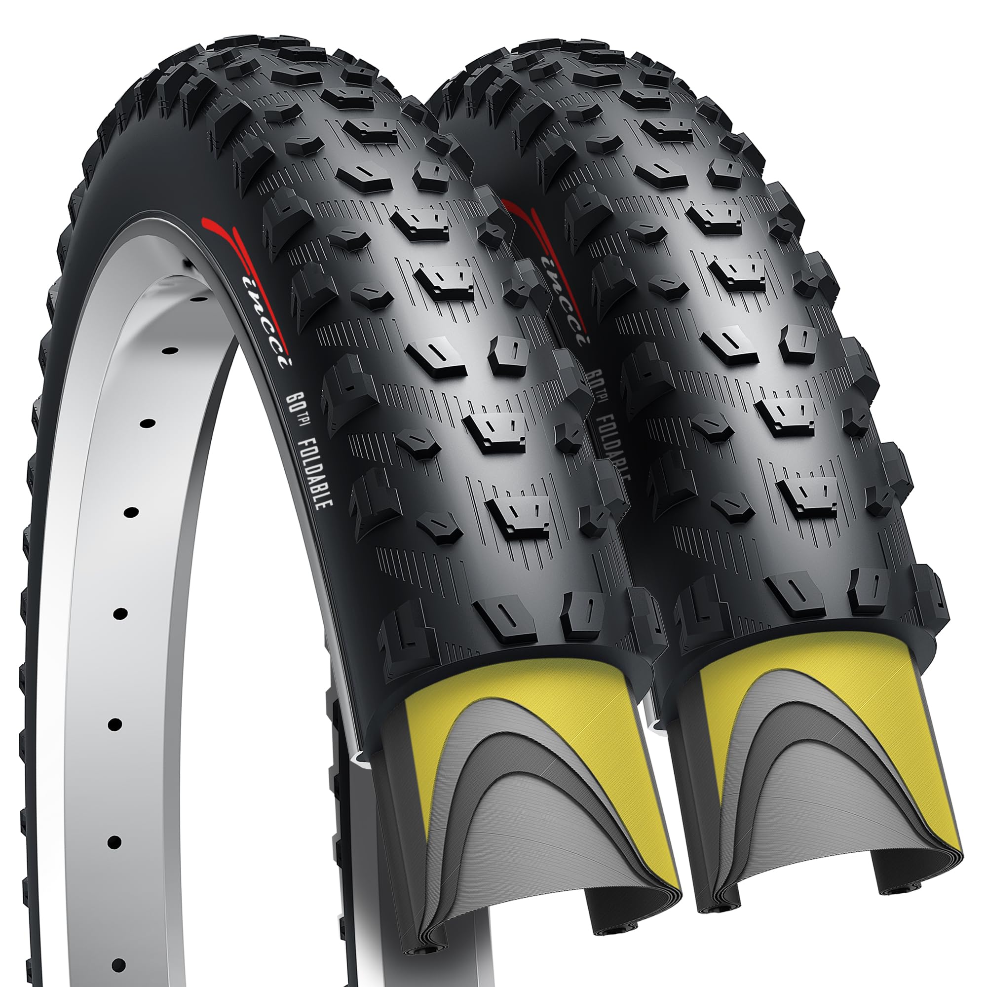 Fincci Bicycle Tyres MTB 27.5 x 2.35 inch - Pair Foldable Tires 27.5" with 1 mm Nylon Protection, 60 TPI, Mountain Bikes Tyres 57-584, Pack of 2 for Riding on Mud, Off-Road and Enduro trails
