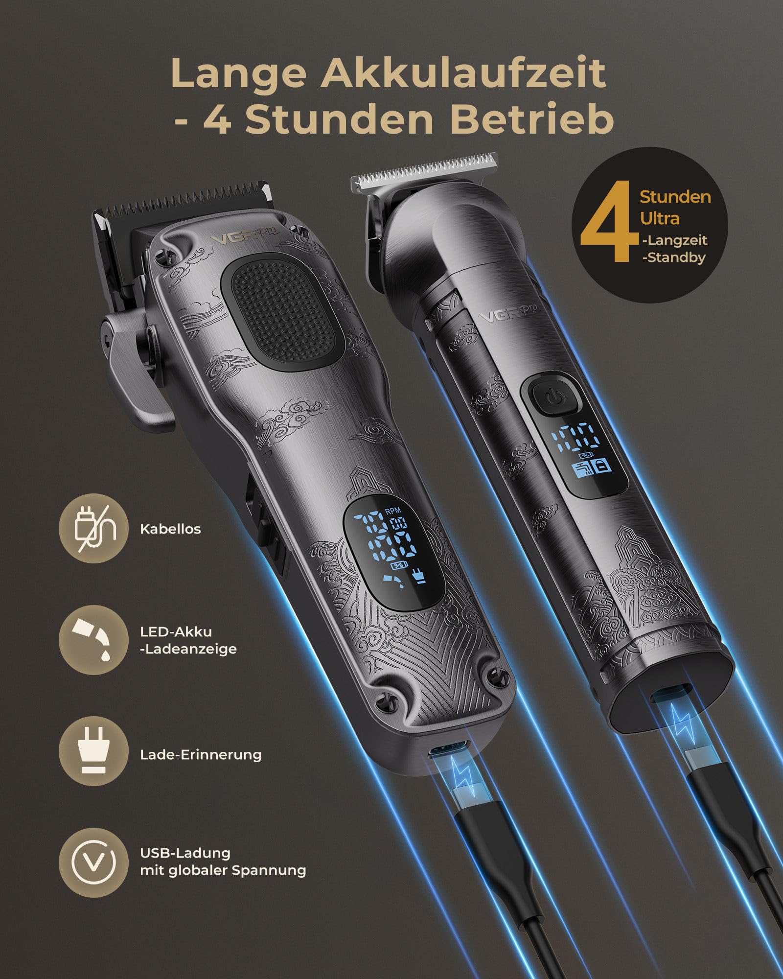 VGRPRO Haarschneidemaschine für Männer Professionell, Kabellose Haarschneidemaschine profi zum Haareschneider, Haarschneider Herren und Trimmer Set, Elektrischer Trimmer Herren mit Paket Box(Gray) 5