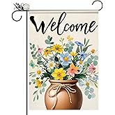 BlissYard Spring Garden Flag Double Sided 12x18 Inch Flowerpot Seasonal Welcome Small Flags For Outside Outdoor Decor Yard Farmhouse Holiday Spring Summer Decorations Yard Flags