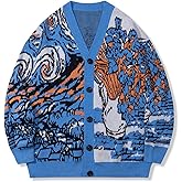 LILILEIDY Van Gogh Vintage Cardigan Knit Autumn Winter Sweater Coat Lazy V-Neck Sweater Jacket Loose