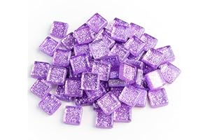 ESWENY Mosaic Tiles,Glass Tiles, Shine Crystal Mosaic Glass Pieces Bulk Square Glitter Crystal Mosaic Tiles for Home Decoration or DIY Crafts 200g,1x1 cm,Purple