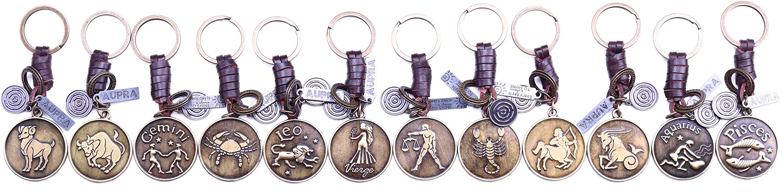 AuPra Aries Zodiac Leather Keyring Best Friend Gift Idea Women & Men Safe House Keychain Ram Horoscope Simbol Charm Girl & Boy Friendship Small Present Car Key Ring Pendant