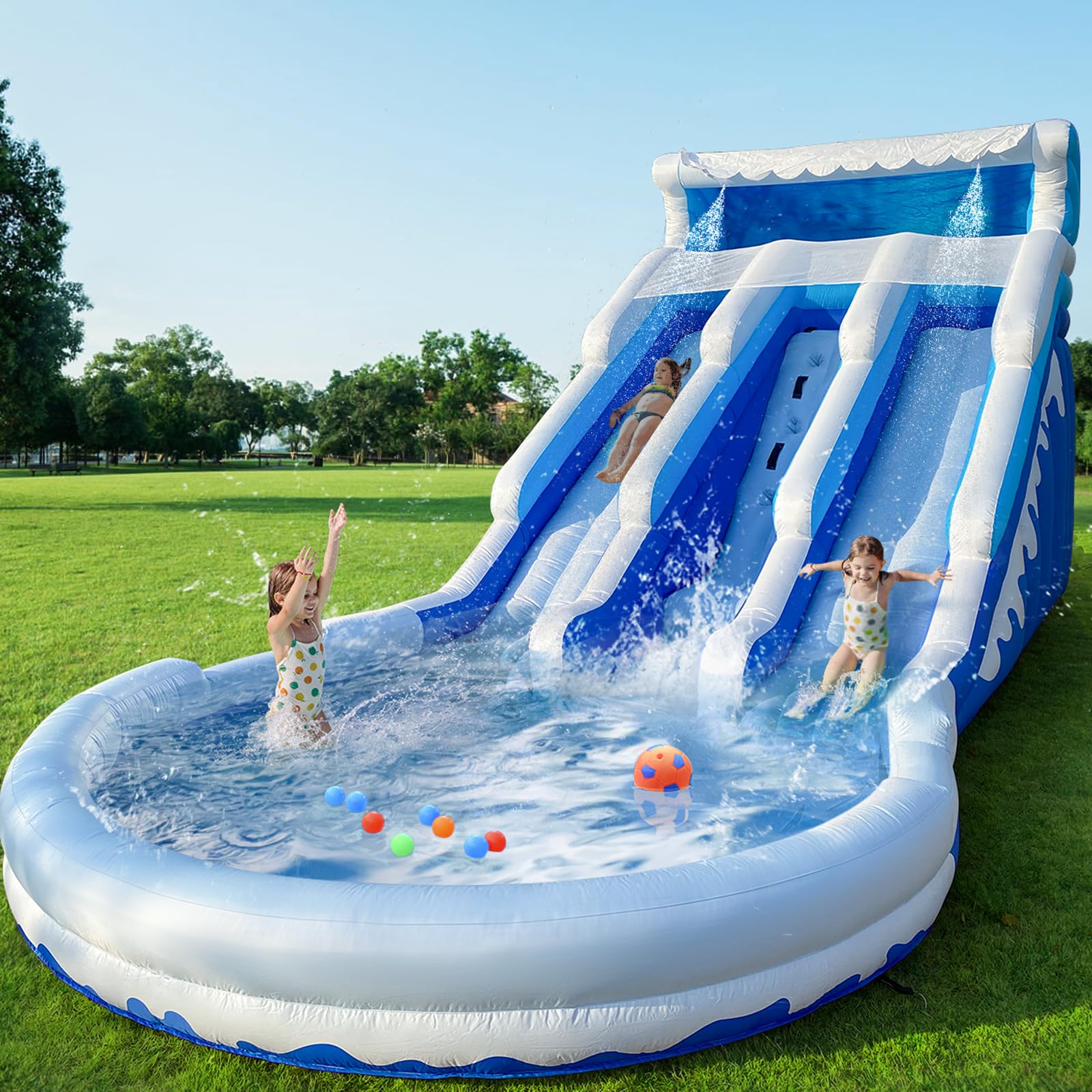 Photo 1 of CHUNNIAN Large Inflatable Water Slide Swimming Pool Play Center,Triple Water Slides&Lightweight Premium Water Slide Bounce House 20.6x9.5x9.3Ft for Kids (with Blower)