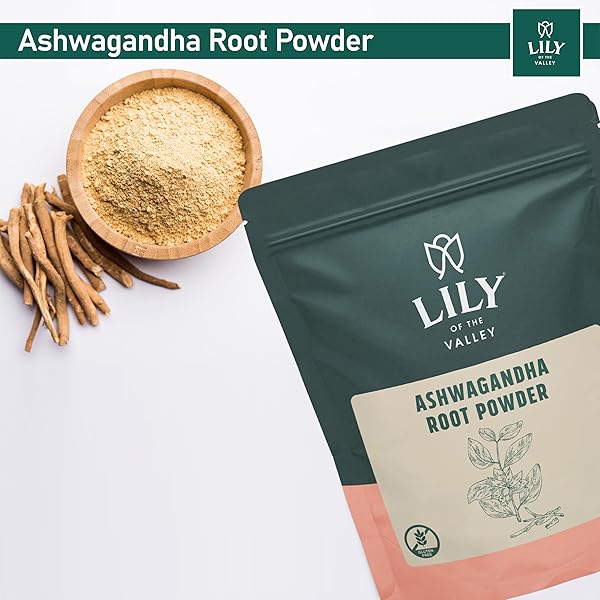 LILY OF THE VALLEY ASHWAGANDHA ROOT POWDER – WITHANIA SOMNIFERA – SOURCED FROM INDIA – NO FILLER NO ADDITIVES – INDIAN GINSENG VEGAN & GLUTEN FREE – PACKED IN RESEALABLE POUCH (16OZ, 453G)