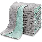 AIDEA Kitchen Towels, 12 Pack Absorbent Coral Fleece Dish Towels, No Odor Reusable Dish Cloths, Microfiber Cleaning Cloths, Fast Drying Dishcloths, 6.3