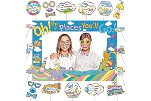 Oh The Places You'll Go Decorations, DIY Large Photo Frame and 30Pcs Selfie Photo Props Kit Dr Birthday Decorations Graduatio
