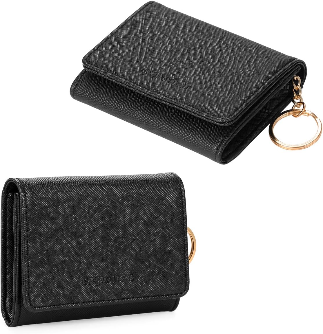 Black Leather Coin Purse Key Chain Credit Card Wallet Card Holder with