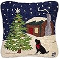 Chandler 4 Corners Artist-Designed Outdoor Tree with Dog Hand-Hooked Wool Decorative Throw Pillow (18 in x 18 in) Lab Dog Pillow for Couches & Beds - Low Maintenance - Larador Christmas Pillow