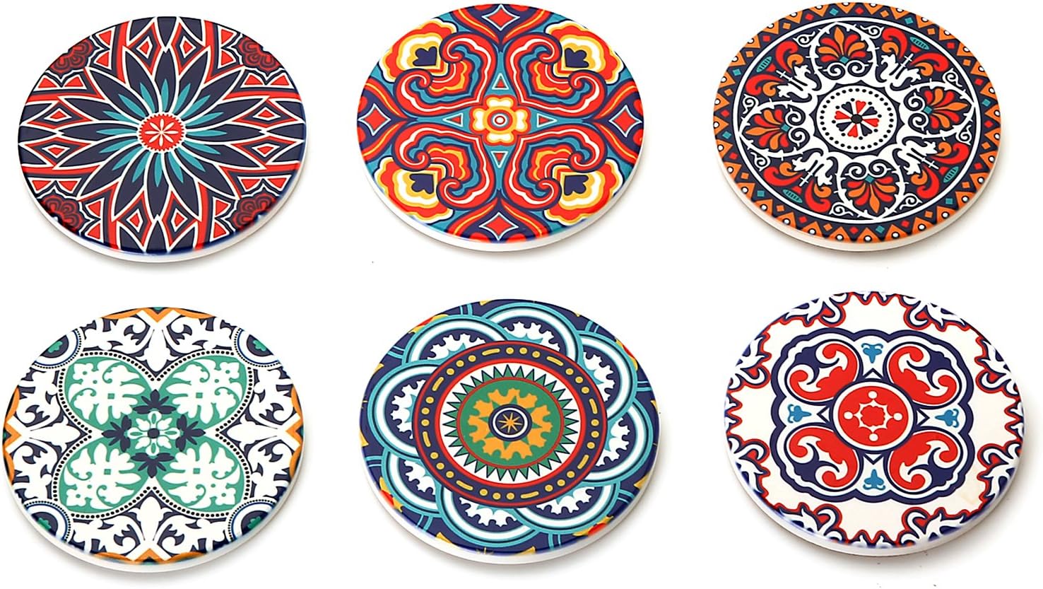 Bloom Flower Decorative Drink Coasters Set of 6 - for Gifts, Holiday Party, Bar, Kitchen, Porcelain and Cork Backing