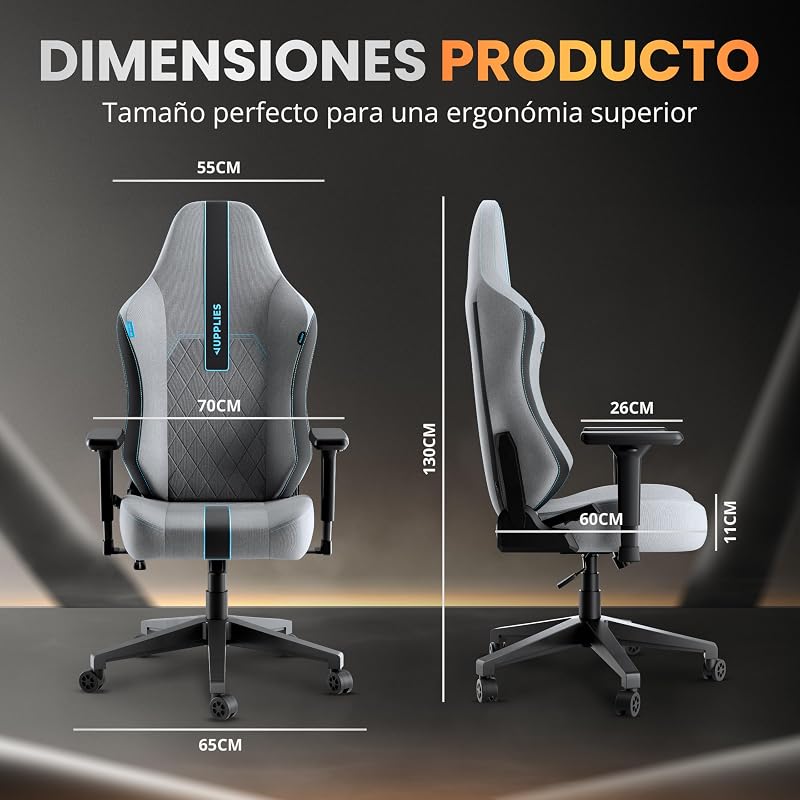 Silla Gaming Premium Ergonómica – Sillas Gamer con Lino Transpirable, Reclinable 160°, Cojín Viscoelástico, Reposabrazos 4D y Base Hierro Reforzada (Azul)