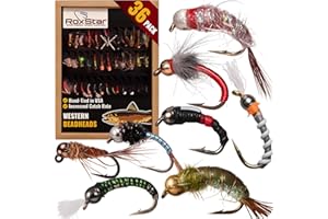 ROXSTAR LURES RoxStar Fly Shop Premium Trout Fly Assortment, Hand-Tied Wet and Dry Flies, BeadHead Tungsten and Brass Options