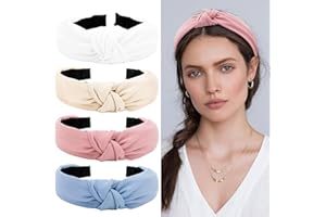YISSION 4PCS Knotted Headbands for Women Girls - Non Slip Wide Top Knot Hair Accessories in Blue, Khaki, Pink, White