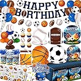 Sports Birthday Party Decorations-All Star Basketball Football Baseball Soccer Tableware Balloons Set for Boy Birthday,Serves 24