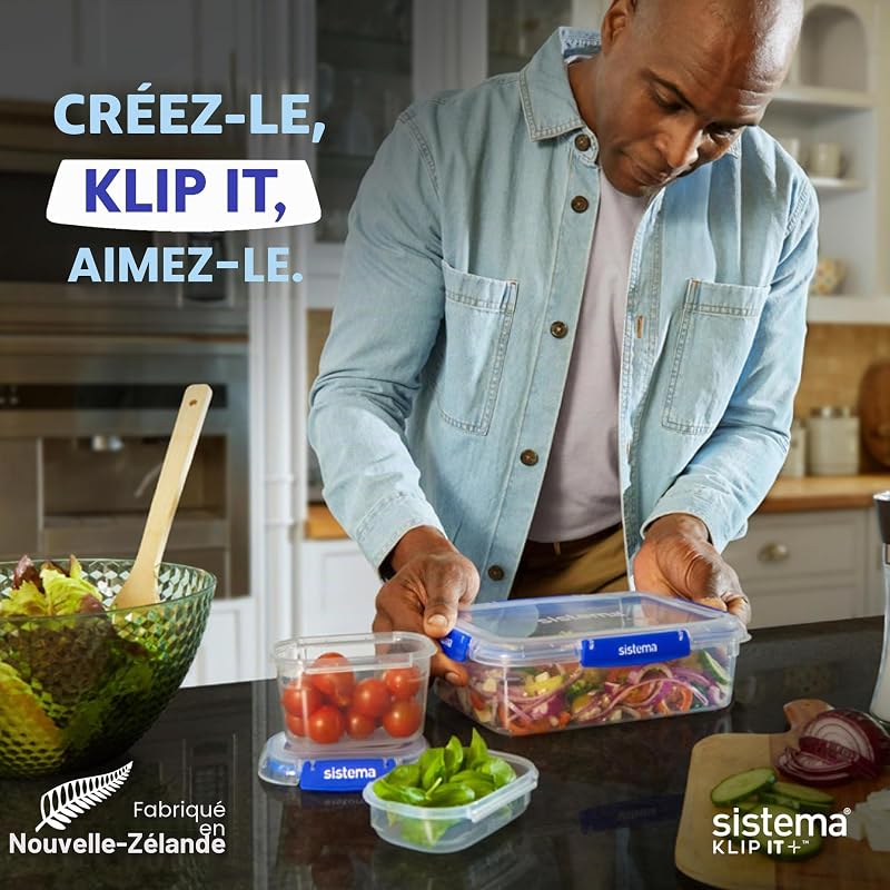 KLIP IT PLUS Récipients de conservation alimentaire | 400 ml | Boîtes alimentaires étanchesempilables et hermétiques compatibles réfrigérateur/congélateur | sans BPA | Lot de 3