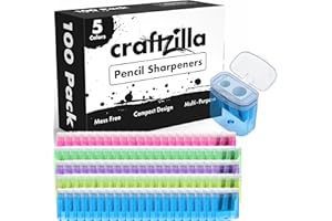 Craftzilla Pencil Sharpener 100 Pack, Manual Pencil Sharpeners Bulk for Kids with Lid, Perfect for School, Office, and Home