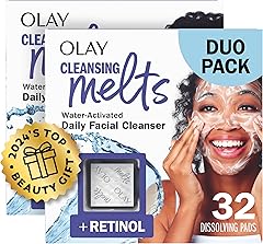 Olay Cleansing Melts + Retinol Face Cleanser, 64 ct. total (2 x 32 ct.), Water-Activated Face Wash to Clean, Tone, and Refres