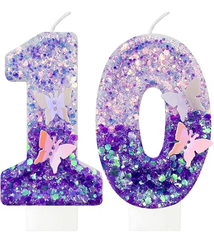 Butterfly Number Birthday Candle - Pink & Purple With Sequins, Cake Topper For Girls/Women (Number 0)