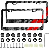 YOSRTER 2PCS Aluminum License Plate Frame for Dodge Accessories, License Plate Cover Frame Matte License Plate Cover Car Front and Rear Decoration（Carbon Fiber Trim）