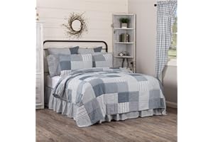 VHC Brands Sawyer Mill Patchwork Chambray Cotton Farmhouse Pre-Washed King Bedding Accessory, Quilt 105x95, Blue Denim