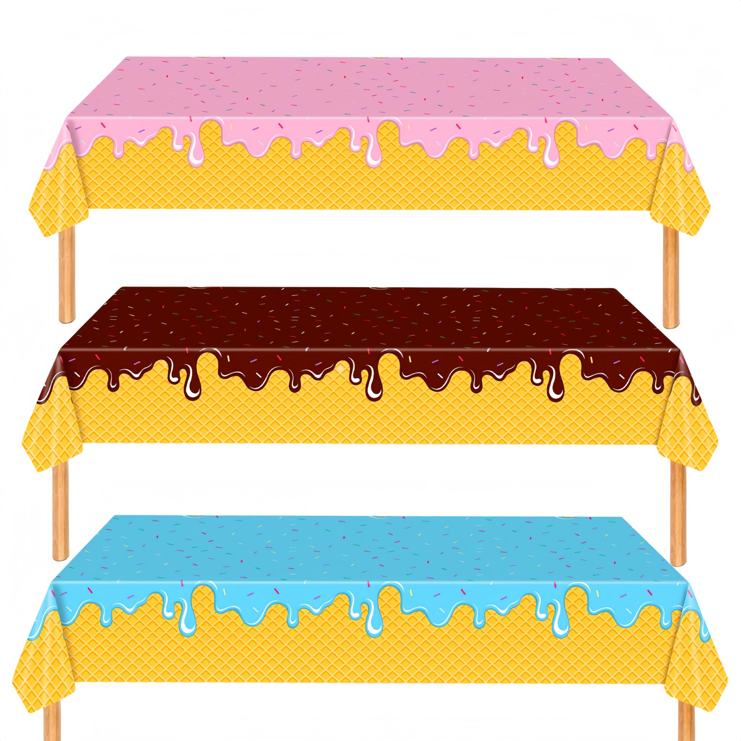 Photo 1 of 3 Pieces Ice Cream Party Supplies Tablecloth, Large Size 54 x 108 Inch Rectangular Plastic Table Cover, perfect for an ice cream themed birthday and Girls Baby Shower Kids Birthday Party Decorations