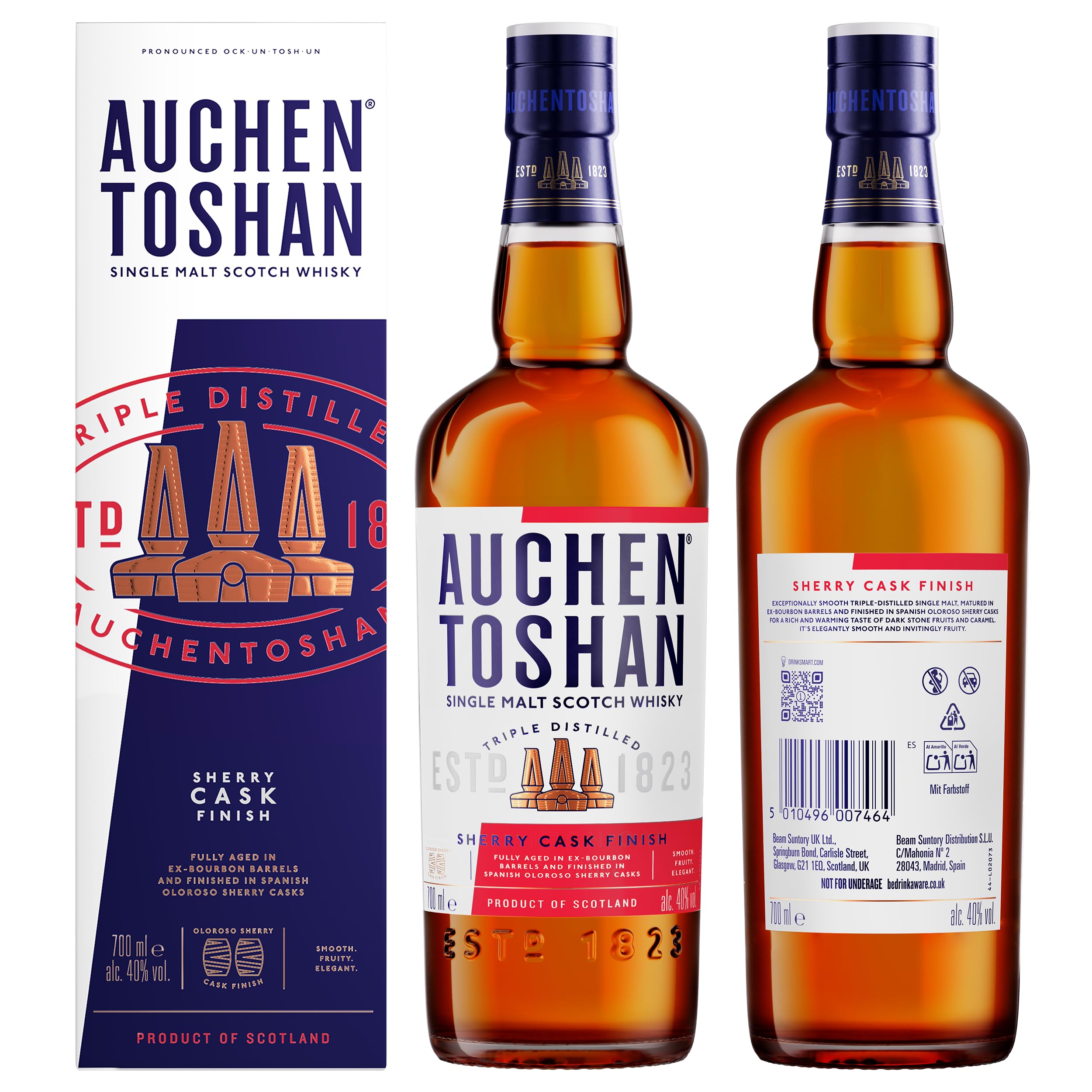 Auchentoshan Sherry Cask Finish - Single Malt Scotch Whisky - mit Geschenkverpackung - Dreifach destilliert - Fruchtig & Mild - Noten von Karamell, Rosinen & Gewürzen - 40% Vol - 700ml Einzelflasche 2