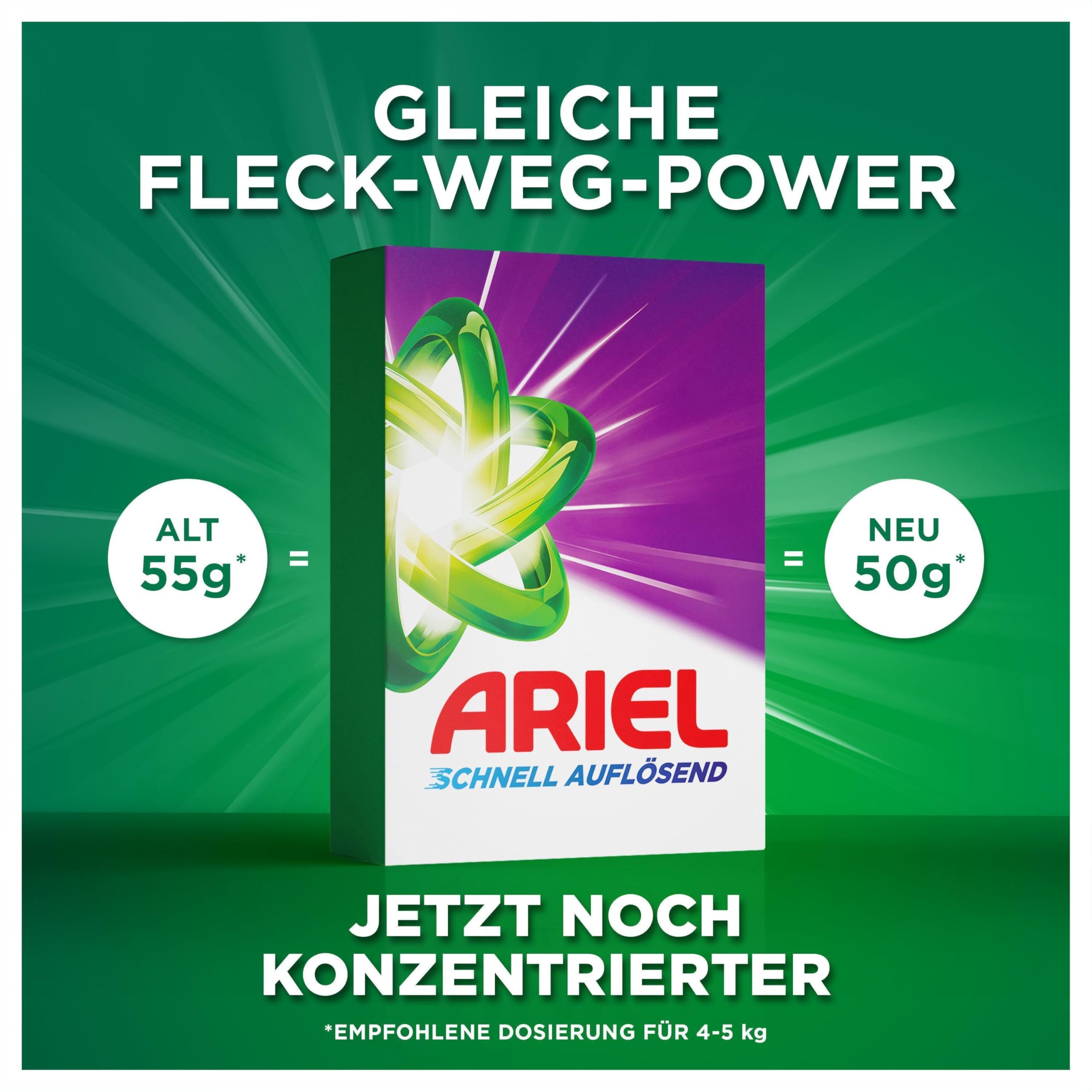 Ariel's schnell auflösendes Pulver Waschmittel Color+, 72 Wäschen, Color+, Fleck-Weg-Power beim 1. Waschen, Sofortige Wirkung, selbst in kaltem Wasser 6